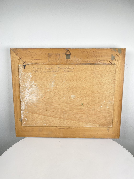 Image 1 of Antique Dutch Still Life Oil Painting with Gold Italian Style Frame – Red Apples on Green Background in Decorative Golden Frame