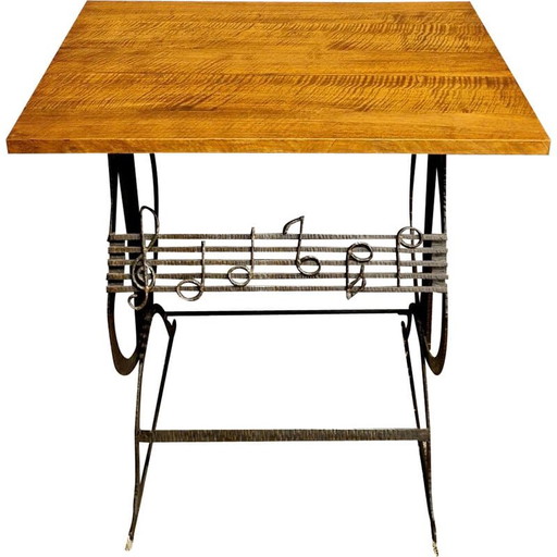 Schmiedeeisen und Nussbaumholz vintage Beistelltisch