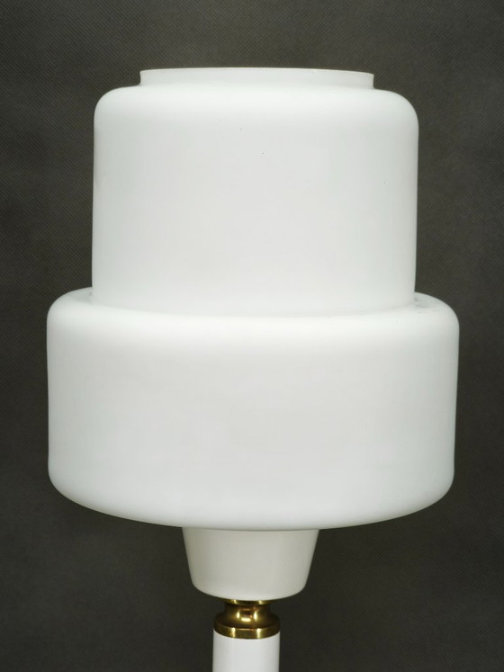 Drukov Opalglas- und Messing-Tischlampe, Tschechoslowakei, 1970er Jahre – Tischlampen, Metal (photo 5 of 9)