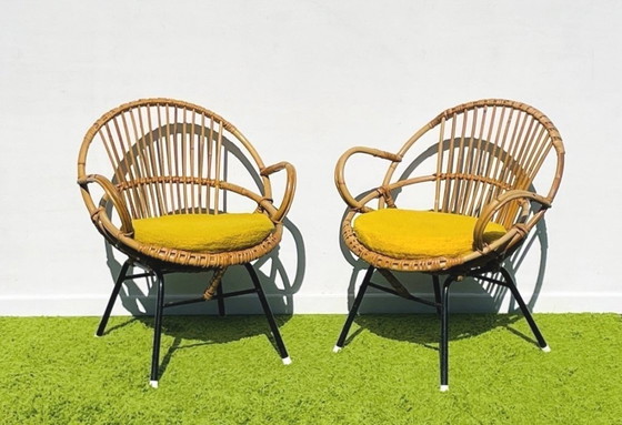Image 1 of Pair of small rattan Noordwolde armchairs ~ Vintage 60s