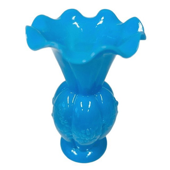 Image 1 of Antike französische viktorianische Vase aus blauem Opalglas, 1920er Jahre