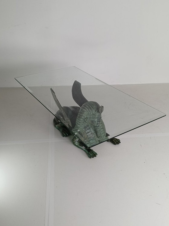 Image 1 of Bronze Sphinx Table with Glass Top