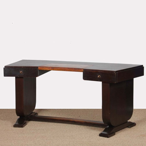 Art-Deco-Schreibtisch aus Eiche und Leder aus den 1930er Jahren