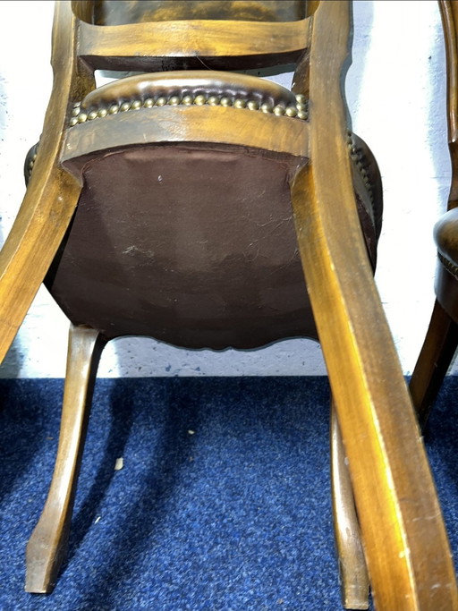 6 Chesterfield barok leder eetkamer stoelen 