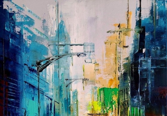 Alfred Anioł - New York 2, Dipinti e disegni, Tela, Altro, Blu, Abstract (foto 6 di 6)