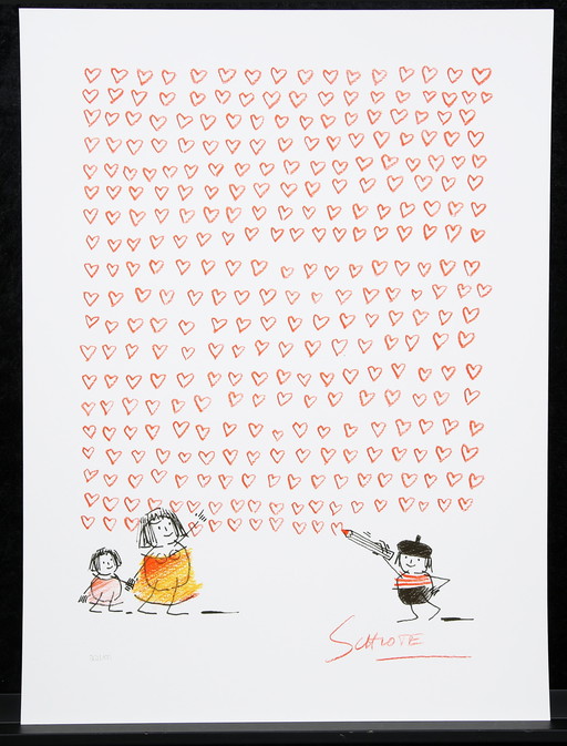 Schlote, Wilhelm - Mur de coeurs - Giclee - Signé à la main