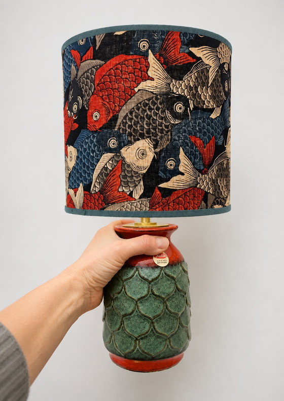Image 1 of Lampada a sospensione Jasba degli anni '70 con decorazione a forma di ananas e paralume a forma di carpa koi.