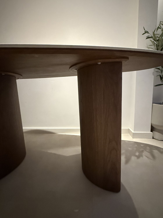 Image 1 of Nieuwe Japandi Eetkamertafel Walnoot/Travertin 180x90