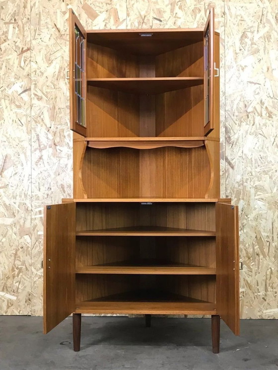 Image 1 of 60's 70's Vitrine d'angle Danish Modern Design Teak Corner Cabinet