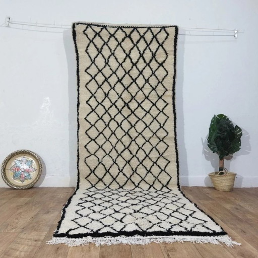 Beni Ouarain loper – handgeweven natuurlijke wol (304×110 cm)