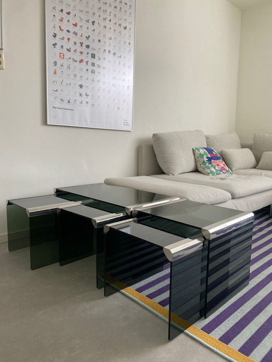 Image 1 of Gallotti & Radice set nesting tables smoke glass vintage