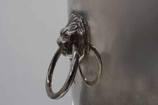 Seau à glace en métal argenté avec têtes de lion, France, Mid Century