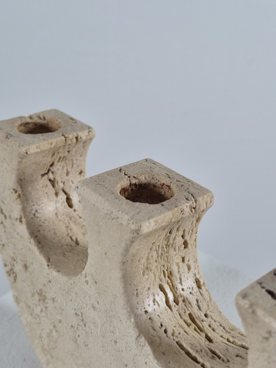 Chandelier vintage à trois flammes en travertin, Italie, années 1970 – Bougeoirs et chandeliers, Stone (photo 6 of 10)