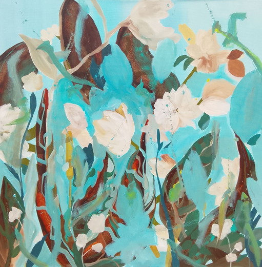 Acrylic painting #Flora 100x100cm – schilderijen tekeningen, Canvas