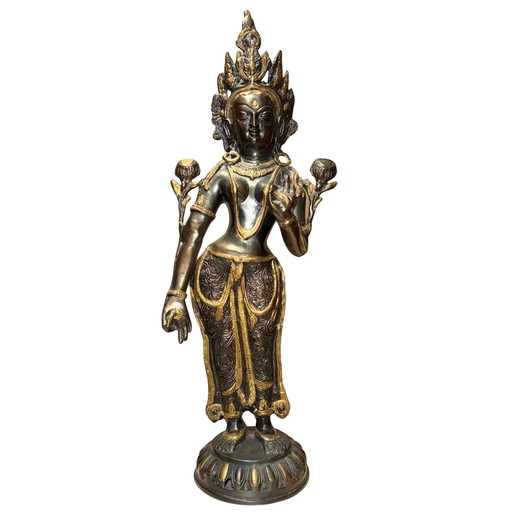 Importante Bronce Antiguo del Himalaya Dorado al Fuego Tara Verde de Pie (Namgyalma/Syama Tara) – S. XVIII – 51 cm / 4,00 kg