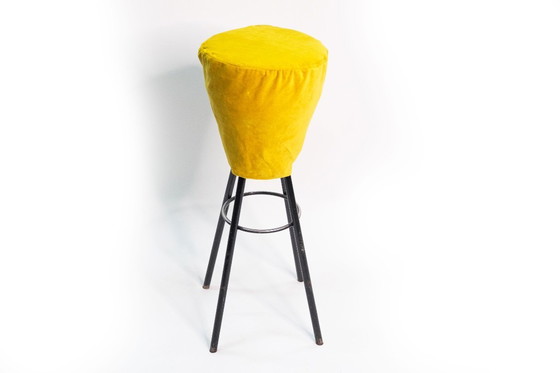 Image 1 of Vintage stool with chrome frame & mustard yellow velvet cover (upcycling)