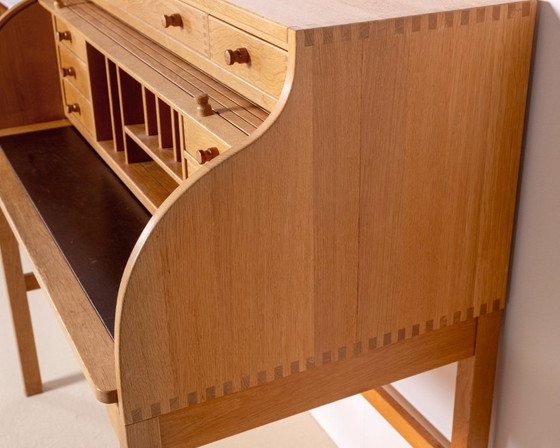 Image 1 of Andreas Hansen Rolltop-Schreibtischsekretär aus Eiche, Dänemark, 1970er Jahre