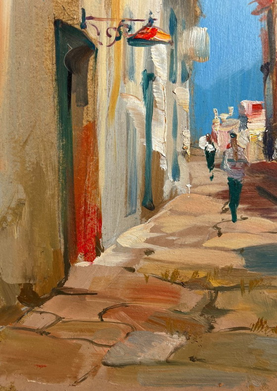 Image 1 of Pintura al óleo original Paisaje urbano diurno Antiguo callejón de la ciudad