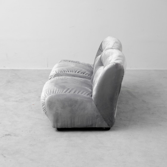 Paar vintage loungefauteuils in grijs fluweel – Jaren 70 design – Stoelen / fauteuils, Velvet (photo 3 of 10)
