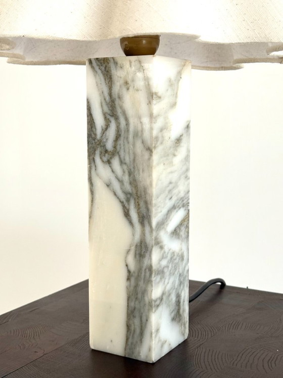 Image 1 of Vintage marble table lamp with linen shade