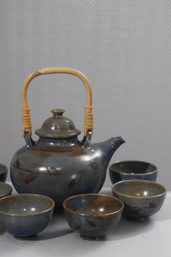 Image 1 of Taber Workshop in Vallauris - Japanese-style stoneware tea set, 8 pieces, France, 1970s