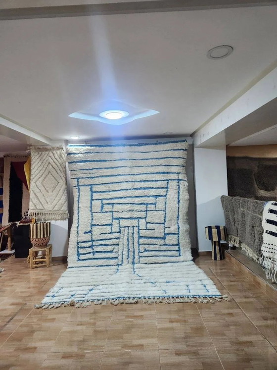 Authentic Beniouarain rug 300x200 cm – Moroccan Berber blue and ecru – Rugs & carpets, Wool, Cotton (photo 2 of 3)