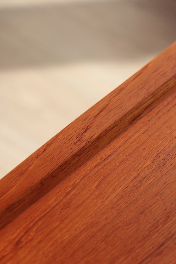 Image 1 of Tavolino da caffè vintage scandinavo in teak e rattan – Design danese degli anni '60