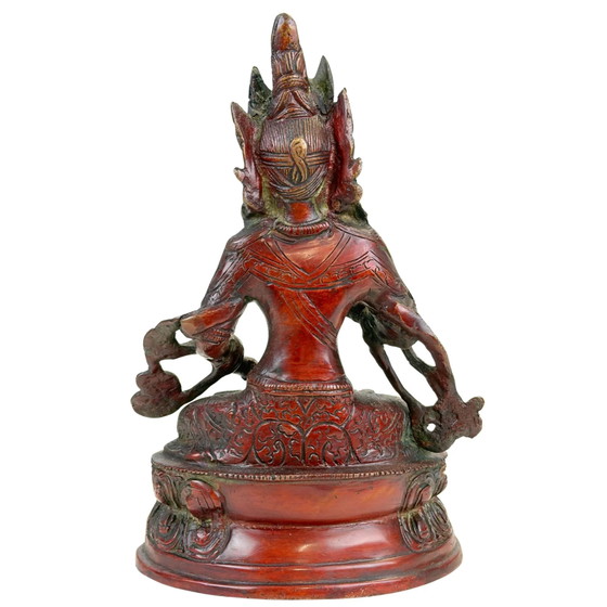 Tibetische Vajrasattva Bronze Himalaya Zweifarbige Patina Statue 22 cm – Bildhauerei (photo 6 of 10)
