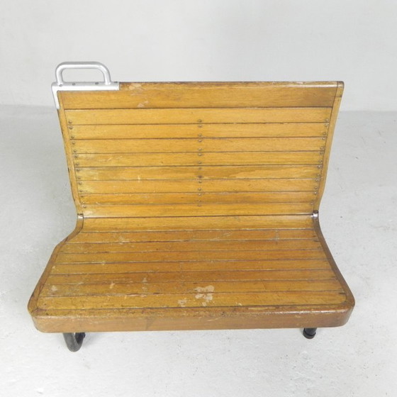 Image 1 of Double-sided teak train bench, 1930s