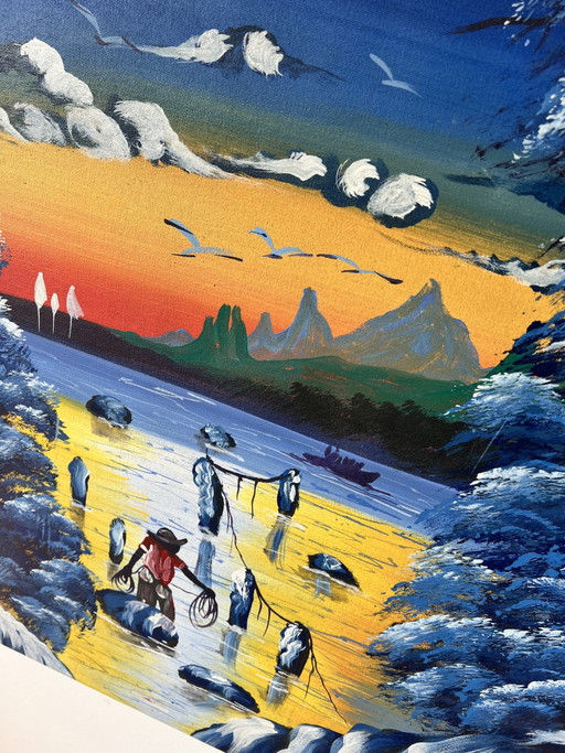 Großes karibisches Küstenlandschaftsgemälde – 116 x 90 cm