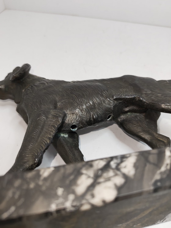 Art Deco style sculpture hunting dog – Marble, Metal (photo 11 of 12)