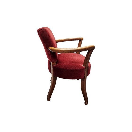 Image 1 of Sillón Art Déco de roble con tapizado rojo, años 20