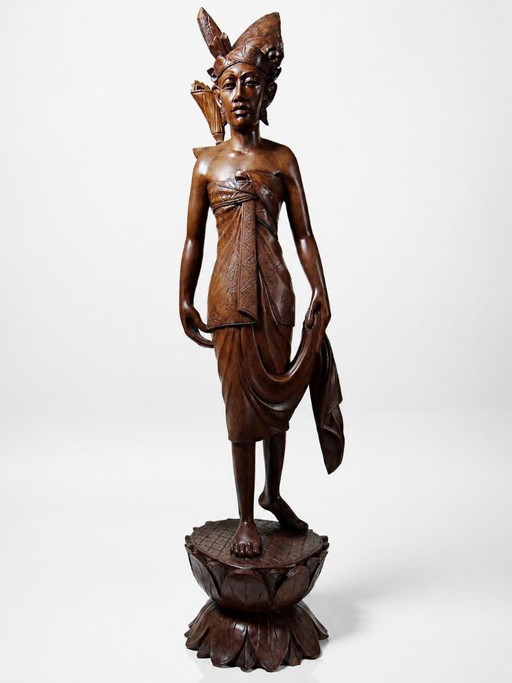 Large Vintage Handmade Wooden Balinese "Dancer" Sculpture 60s-80s