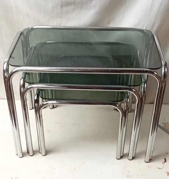Image 1 of Tables gigognes vintage en chrome