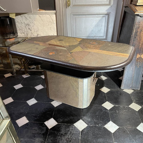 Table basse brutaliste en pierre, cuivre et laiton par Paul Kingma, années 1970 – Livres d'art, Copper (photo 16 of 17)