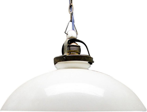 Art Deco Pendant Lamp, Poland, 1950s – Glass, Metal (photo 6 of 7)