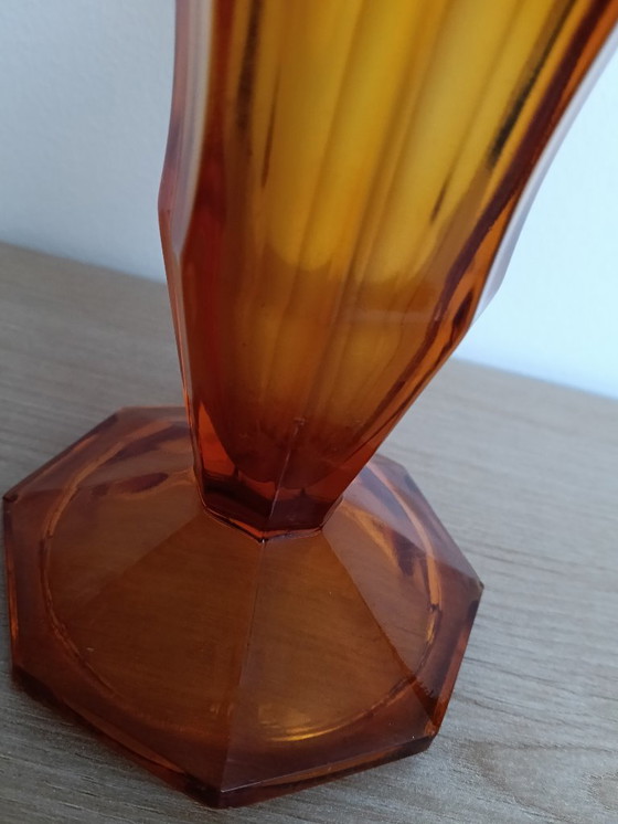 Image 1 of Amber color pressed glass art deco model vase
