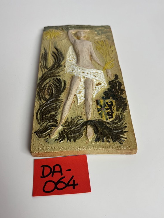 Image 1 of Belgian Ceramic Wall Plaquette with Female Figure and Sun Motif, 1970s