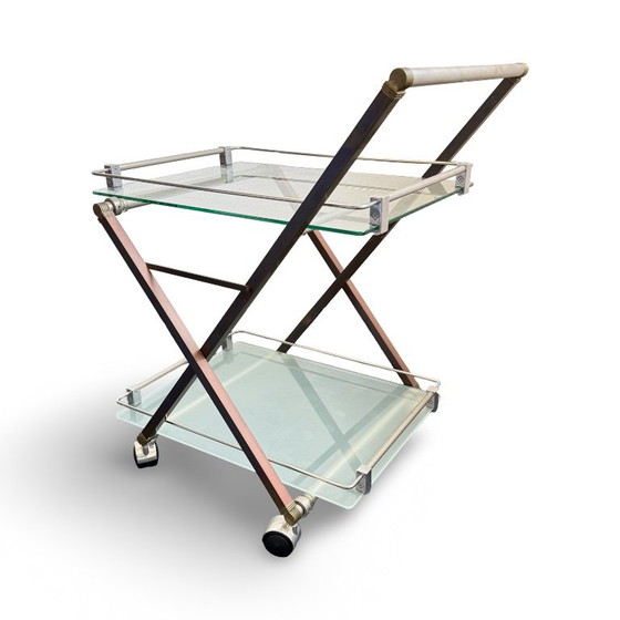Bar cart with glass shelves and metal frame, Peter Ghyczy, Transparent, Vintage (photo 12 of 15)