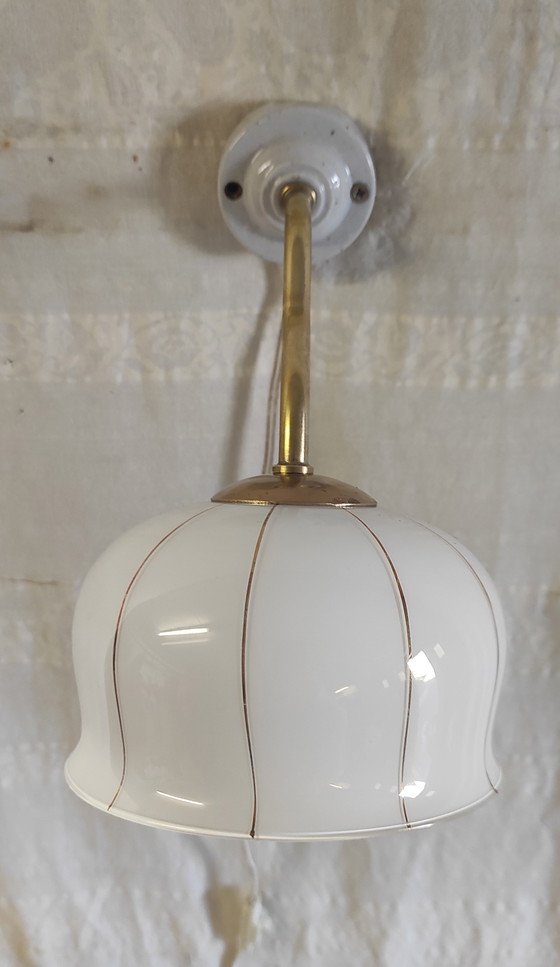 Image 1 of Vintage wall sconce in brass, porcelain and opaline glass - mid-20th century