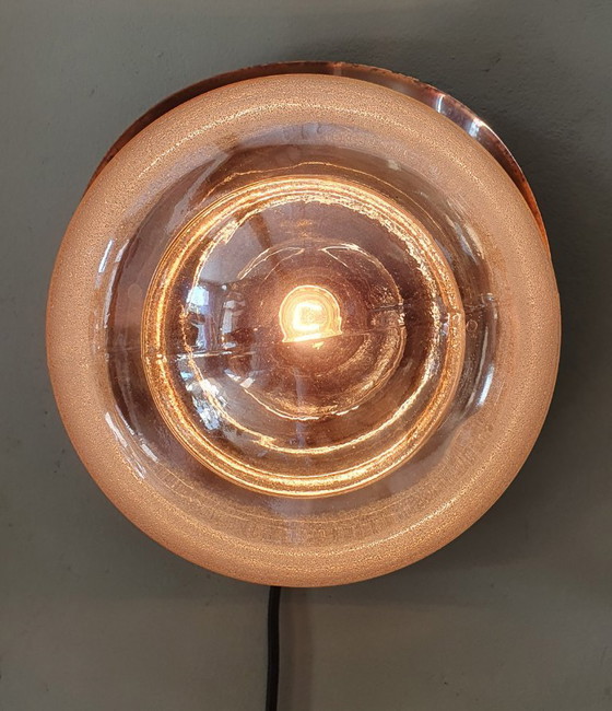 Image 1 of Lampada da parete vintage in rame e vetro - Jugoslavia - Metà secolo