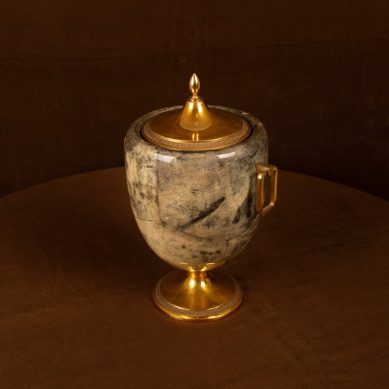 Macabo Grijs Perkament & Messing Thermos Glacette, Cusano Milanino, Italië 1950 – Serveerwagens, Wood, Glass (photo 10 of 17)