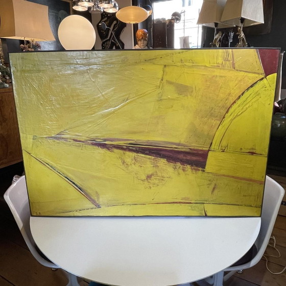 Serge Detriaux, Composition abstraite jaune, Huile sur panneau, 1982 – Peintures et dessins (photo 2 of 13)