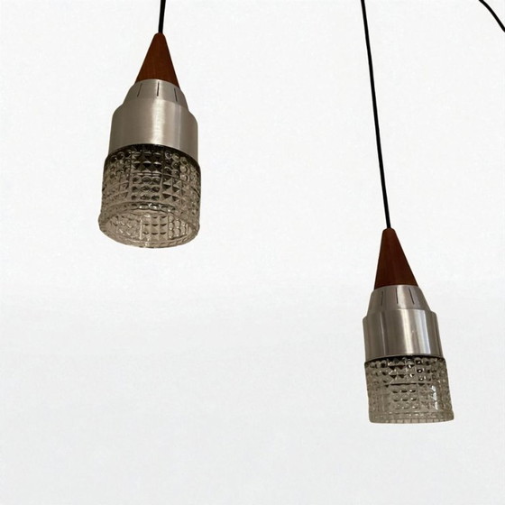 Image 1 of Skandinavisches Mid-Century Beleuchtungsset aus Teakholz, geschliffenem Glas und poliertem Metall (1950-60er Jahre)