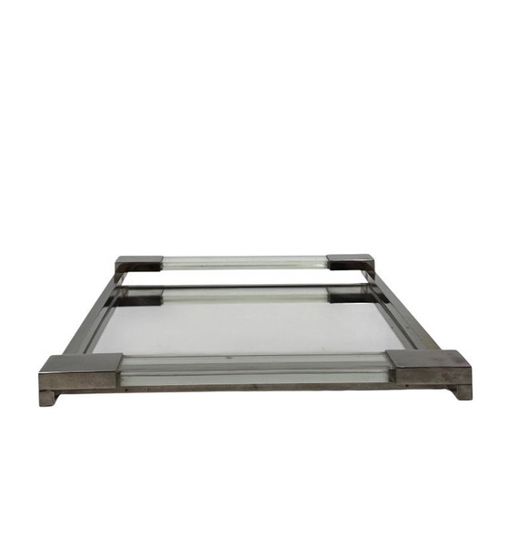 Image 1 of Jacques Adnet, Bandeja modernista de lucita con espejo, Maison Adnet, Francia, 1950