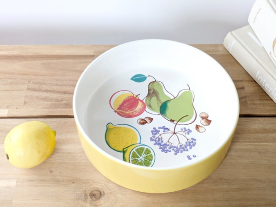 Image 1 of Vintage Melitta Fruit Pattern Serving Bowl, 1970s German Stoneware