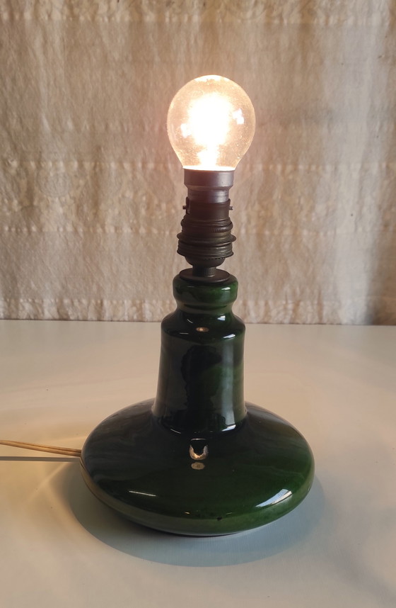 Image 1 of Scandinavian Style Table Lamp in Green Glazed Ceramic - Mid-20th Century