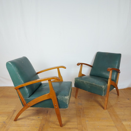 2x Fauteuil en cuir yougoslave Mid Century 1960s