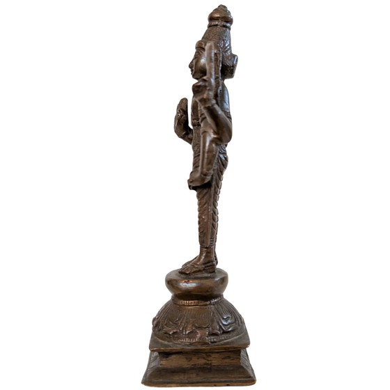 Antique Bronze Vishnu Statue – South India – ca. 1920 – 17 cm – 520 g – Sculpture (photo 7 of 10)