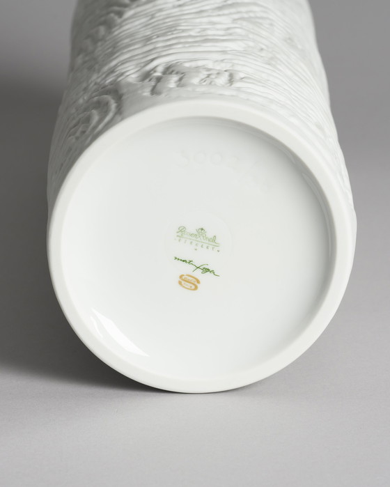 Image 1 of M. Freyer & W. Schreib Rosenthal Bisque Porcelain Vase Duo Op Art Relief 70s XL & L